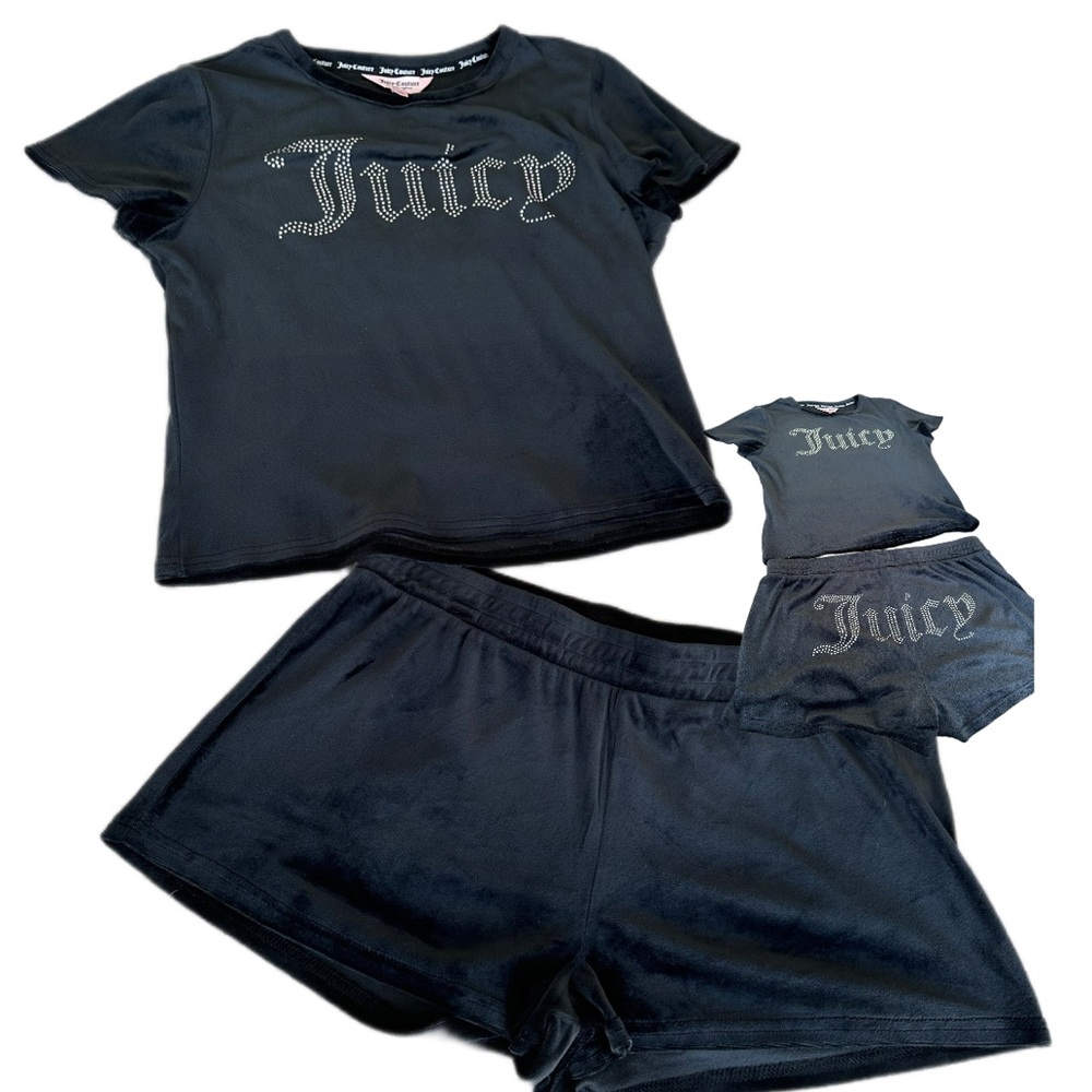Juicy Couture 2 PC Black Velour Sleepwear Large NWT Shorts + Top Pajamas Lounge - Picture 1 of 10